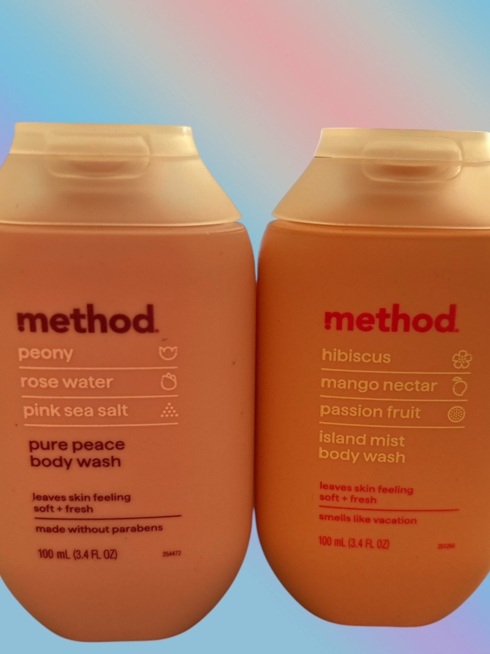 Method Body Wash Duo Travel Size Pure Peace & Island Mist 3.4 oz NWT